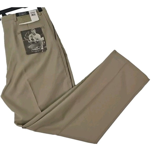 Haggar~Men's 38×34~Khaki Classic American Fit Flat Front Dress Pants Wool Blend. - Picture 1 of 9